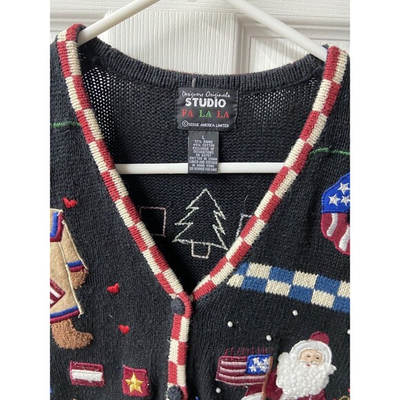 Designer Origional Studio Womens Large Black All Holidays Knit Decorated Vest - Picture 5 of 8